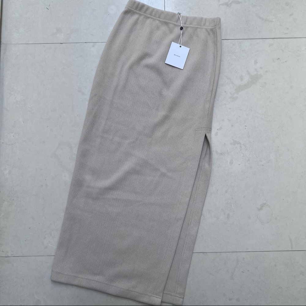 L'Academie Beige Midi Skirt